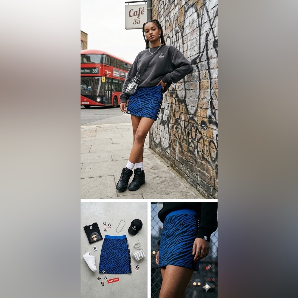 Aape by a bathing ape blue and black animal print skirt medium